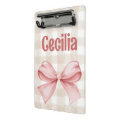 ベージュとピンクのギンガム、水色の弓 ミニクリップボード (アングル2)