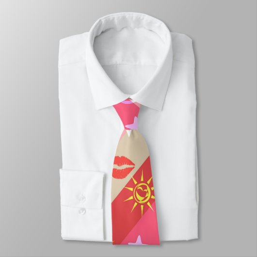 ベージュとピンクのストライプ ネクタイ (タイ)