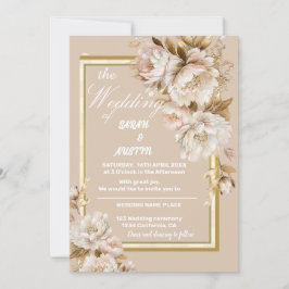 ベージュとピンクの水の色のフローラ結婚の出現 招待状