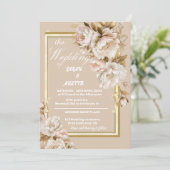 ベージュとピンクの水の色のフローラ結婚の出現 招待状 (スタンド正面)