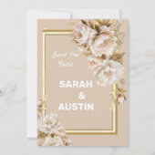 ベージュとピンクの水の色のフローラ結婚の出現 招待状 (裏面)