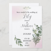 ベージュとピンクの結婚式招待状テンプレート 招待状 (正面/裏面)