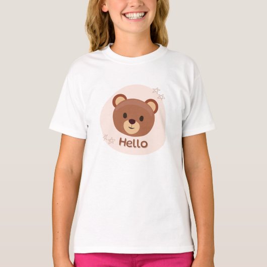 ベージュとブラウンのかわいいイラスト Tシャツ (正面)
