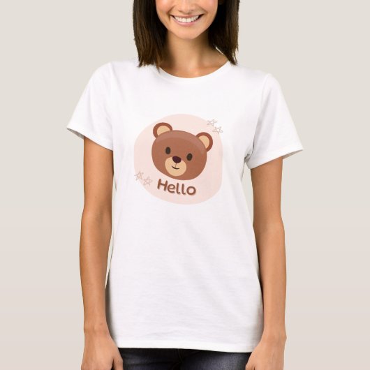 ベージュとブラウンのかわいいイラスト Tシャツ (正面)
