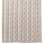 ベージュとブラウンのパターン（の模様が）あるストライプ シャワーカーテン (正面)