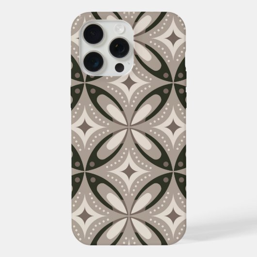 ベージュとブラウンのレトロな円形 iPhoneケース (裏面)