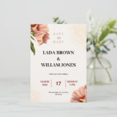 ベージュとブラウンの花柄がテーマの美しいウェディング 招待状 (スタンド正面)