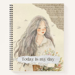 ベージュとブラウンウォーター色の女性イラストレーション ノートブック