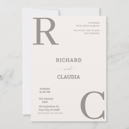 ベージュとブラウンシンプルミニマル結婚リスト 招待状 (正面)