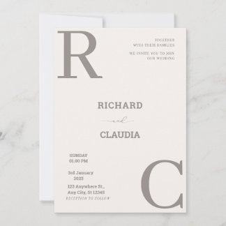 ベージュとブラウンシンプルミニマル結婚リスト 招待状