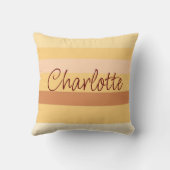 ベージュとブラウンストライプのパーソナライズされた名前 クッション (裏面)