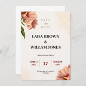 ベージュとブラウンフローラの美学結婚の 招待状 (正面/裏面)