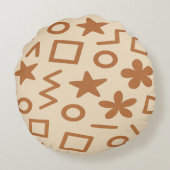 ベージュとブラウン抽象デザインラウンドピロー ラウンドクッション (裏面)