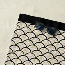 ベージュとブラックのアートデコ抽象芸術の花模様