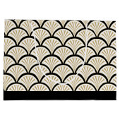 ベージュとブラックのアートデコ抽象芸術の花模様 ラージペーパーバッグ (裏面)