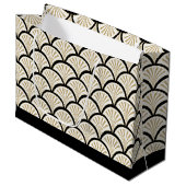 ベージュとブラックのアートデコ抽象芸術の花模様 ラージペーパーバッグ (正面アングル)