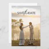 ベージュとブラックのエレガントな結婚式の招待状 セーブザデート (正面/裏面)