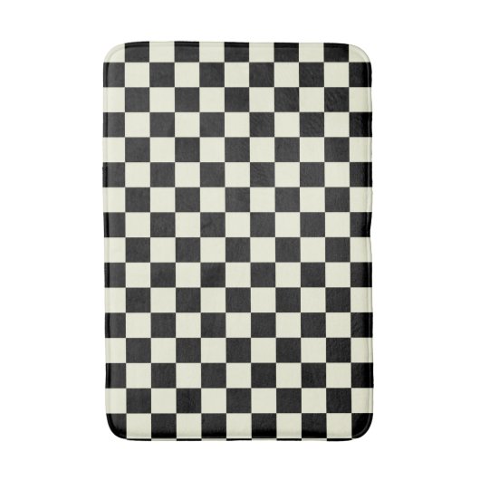 ベージュとブラックのスクエア柄 バスマット (正面縦)