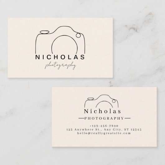 ベージュとブラックのミニマル写真撮影 名刺 (正面/裏面)