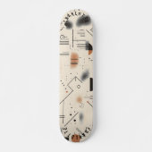ベージュとブラックのミニマル幾何学模様 スケートボード (正面)