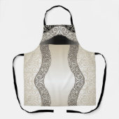 「ベージュとブラックのモチーフ」中判 エプロン (正面)