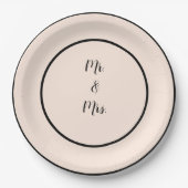 ベージュとブラックの春の結婚式用紙皿 ペーパープレート (正面)