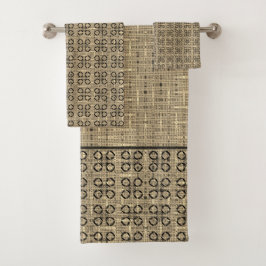 ベージュとブラックの織り模様 バスタオルセット