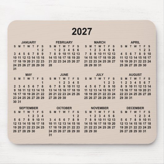 ベージュとブラックの2027年カレンダー マウスパッド (正面)