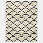 ベージュとブラックアートデコフローラパターン フリースブランケット (正面)