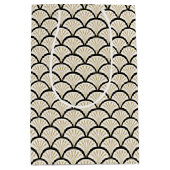 ベージュとブラックアートデコ抽象芸術花模様 ミディアムペーパーバッグ (正面)