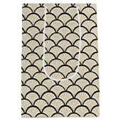 ベージュとブラックアートデコ抽象芸術花模様 ミディアムペーパーバッグ (裏面)