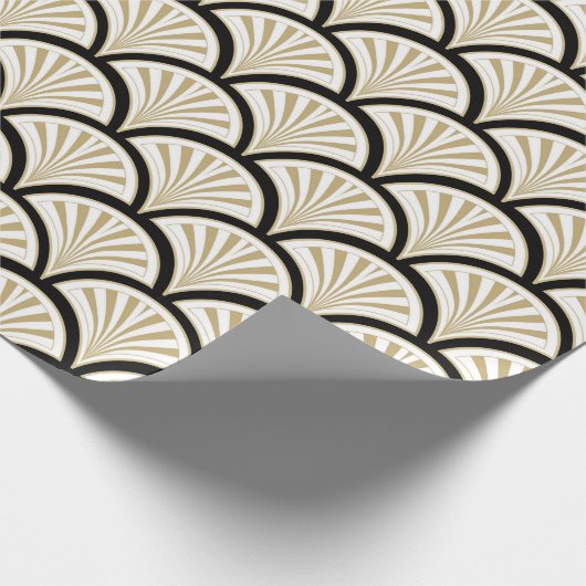 ベージュとブラックアートデコ抽象芸術花模様 ラッピングペーパー (角)