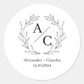ベージュとブラックエレガントのパーソナライズされたロ結婚ゴ ラウンドシール (正面)