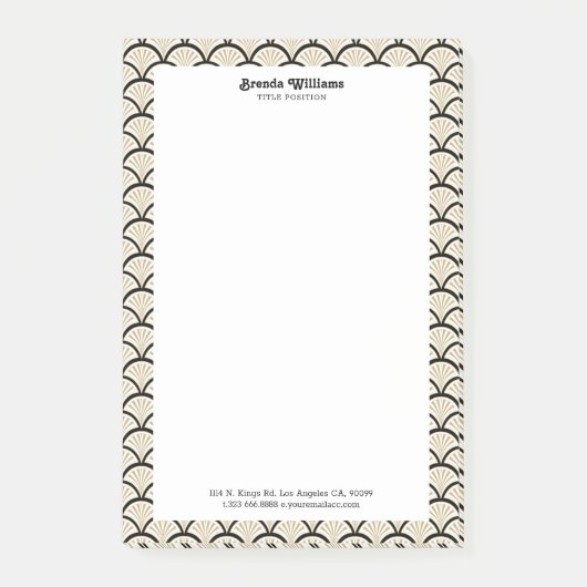 ベージュとブラック・アート・デコの花柄 ポストイット (正面)