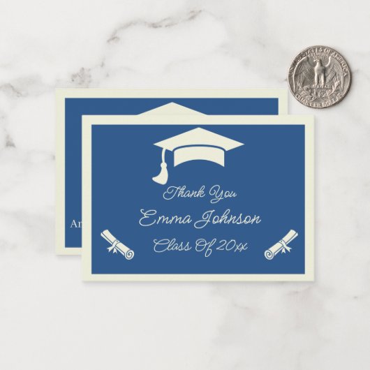 ベージュとブルーのカスタマイズ卒業ありがとう ノートカード (正面/裏面インサイチュ)