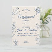 ベージュとブルーの花柄エンゲージメントパーティー招待状 招待状 (スタンド正面)
