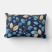 ベージュとブルーボタニカル –  ランバークッション (正面)