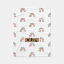 ベージュとブルーレインボー フリースブランケット