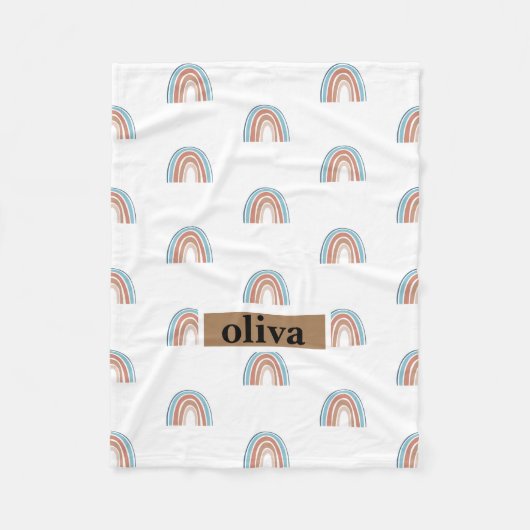 ベージュとブルーレインボー フリースブランケット (正面)