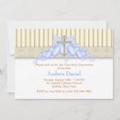 ベージュとブルー金ゴールドクロスボーイズ第1聖餐式 招待状 (裏面)