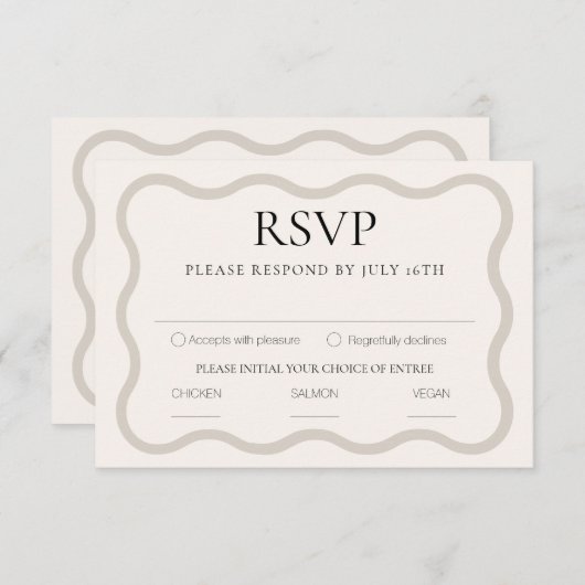 ベージュとベージュ色エレガントのモダン波ミニマル状フレーム 出欠カード (正面/裏面)