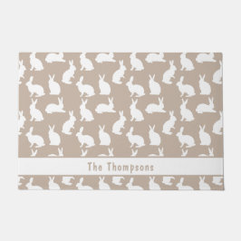 ベージュとホワイトのウサギたち イースター ファミリー ネーム ドアマット
