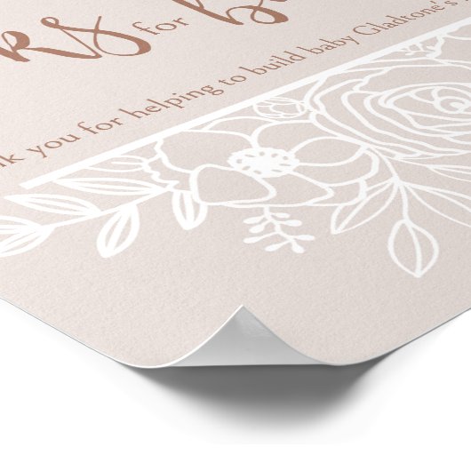 ベージュとホワイトフローラのベビーサイン ポスター (角)