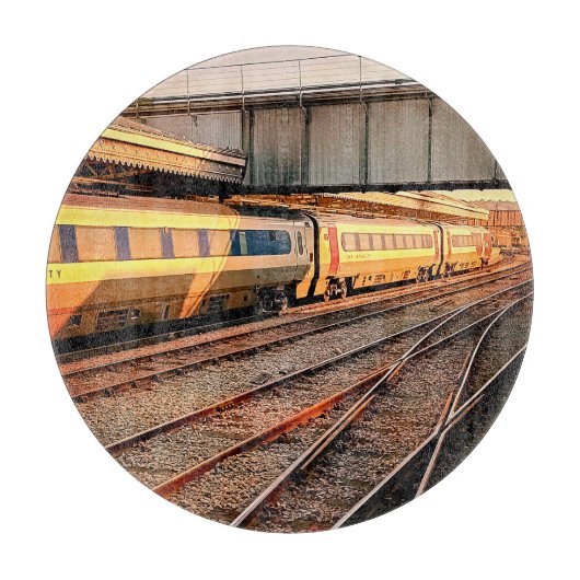 ベージュとマルーンの列車 カッティングボード (正面)