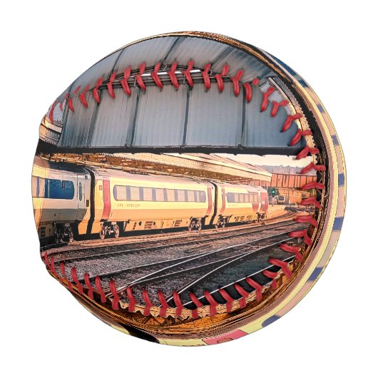 ベージュとマルーンの列車 野球ボール (正面右)