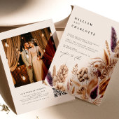 ベージュとマヴェ熱帯の花ボヘミアン結婚ズ 招待状