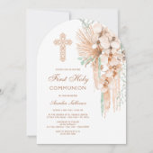 ベージュとミントのブーケアーチ　ファーストコミュニオン 招待状 (正面)