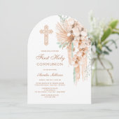 ベージュとミントのブーケアーチ　ファーストコミュニオン 招待状 (スタンド正面)