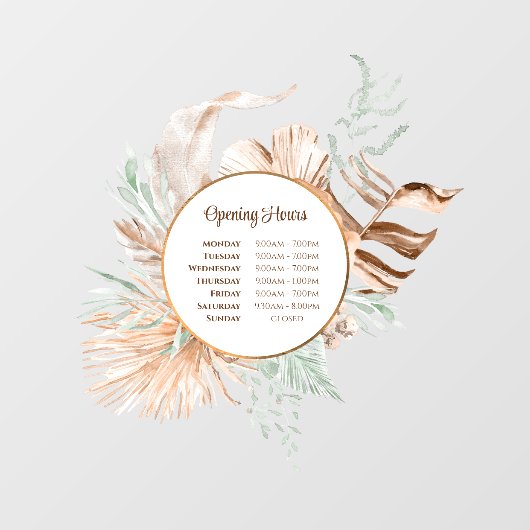 ベージュとミントの花束 開店時間 窓用シール ウィンドウサイン (シート)