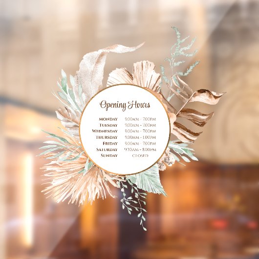 ベージュとミントの花束 開店時間 窓用シール ウィンドウサイン (シート2)